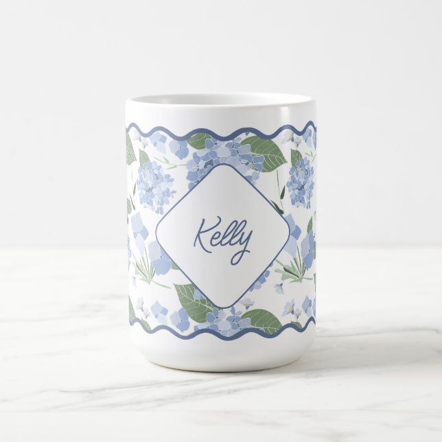 Hydrangeas Girly Classy Personalized Coastal Coffee Mug (Center)