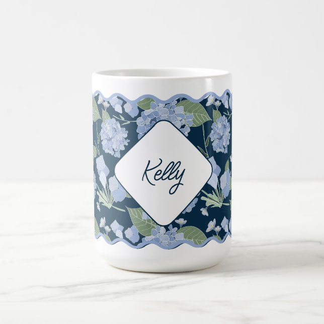 Hydrangeas Girly Delicate Personalized Coastal Coffee Mug (Center)