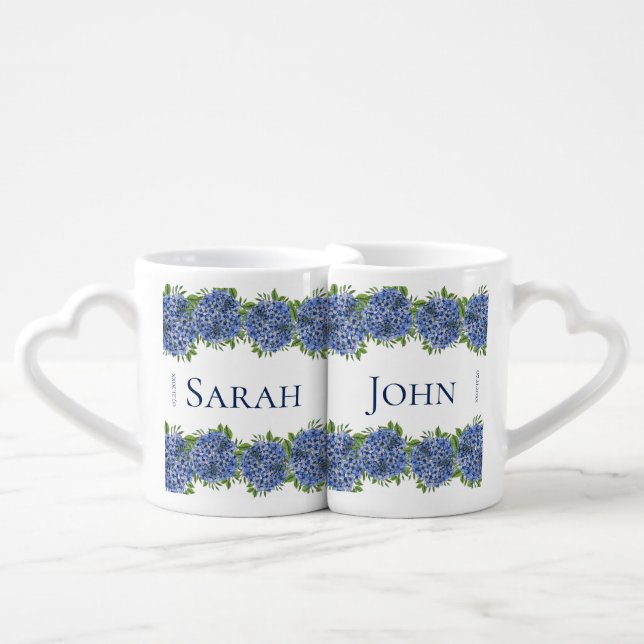 Hydrangeas Grooms Gift To Bride Personalized Coffee Mug Set (Front Nesting)