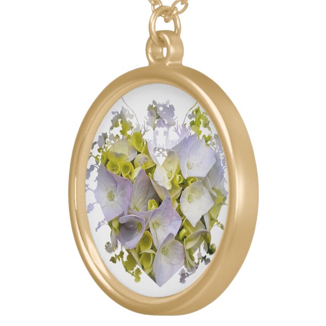 Hydrangeas in a Heart Cutout Gold Plated Necklace (Front Right)