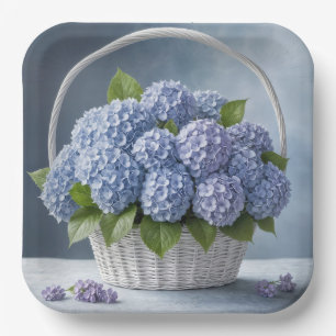 Hydrangeas In Wicker Basket Paper Plates