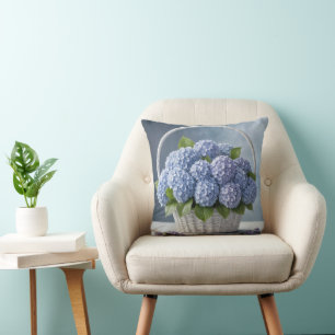 Hydrangeas In Wicker Basket Throw Pillow