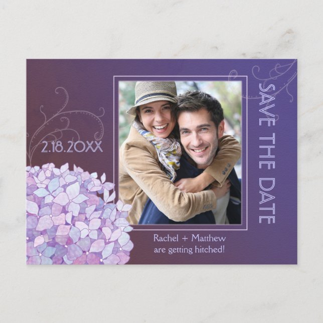 Hydrangeas Indigo Wedding Photo Save the Date Announcement Postcard (Front)