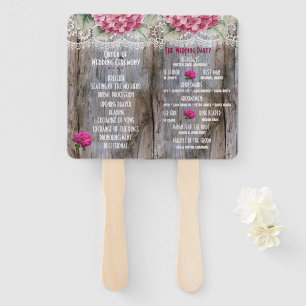 Hydrangeas Lace & Barn Wood Wedding Hand Fans