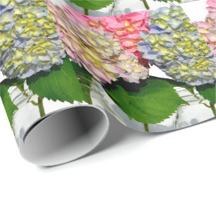 Hydrangeas Mason jar pink floral blue floral Wrapping Paper
