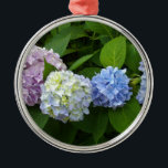 Hydrangeas Metal Ornament<br><div class="desc">Romantic beautiful blue purple pink hydrangeas- photograph by H Cooper</div>