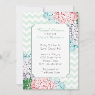 Hydrangeas on Chevron Bridal Shower Invitation