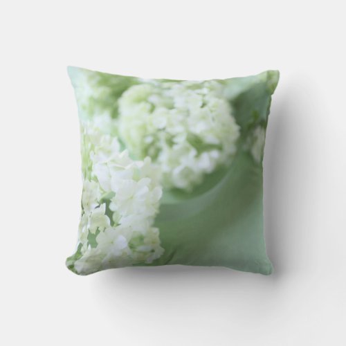 Hydrangeas on green throw pillow