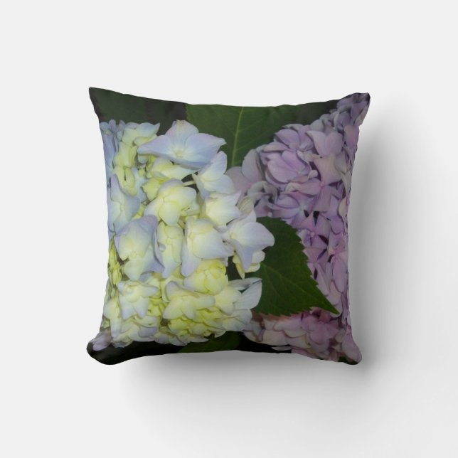 Hydrangeas pink flowers blue purple flowers throw pillow (Front)