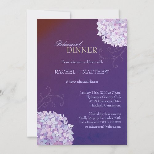 Hydrangeas Purple Wedding Rehearsal Dinner Invites