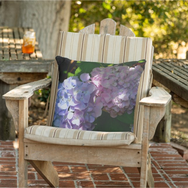 Hydrangeas romantic pink blue purple flowers outdoor pillow (Chair)