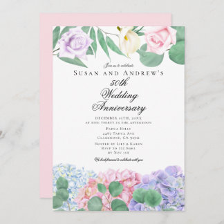 Hydrangeas Roses Wedding Anniversary Invitations