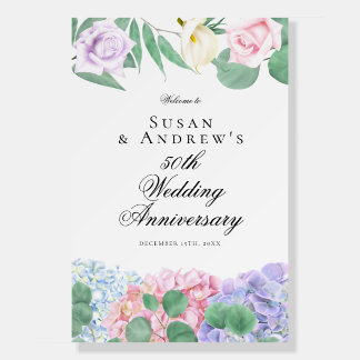 Hydrangeas Roses Wedding Anniversary Sign
