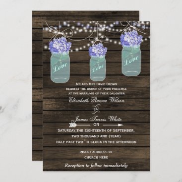 hydrangeas Rustic mason jar wedding invites