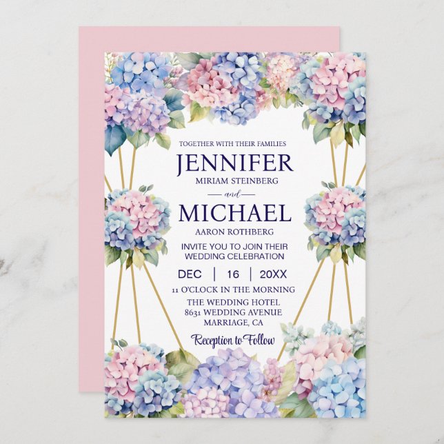 Hydrangeas Spring Flowers Wedding Invitations (Front/Back)