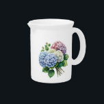 Hydrangeas Water Pitcher<br><div class="desc">This lovely water pitcher is shown in white with a lovely hydrangeas watercolor print. 
Customize this item or buy as is.</div>