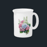 Hydrangeas Water Pitcher<br><div class="desc">This lovely water pitcher is shown in white with a lovely hydrangeas watercolor print. 
Customize this item or buy as is.</div>