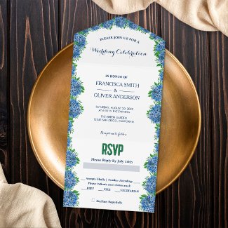 Hydrangeas Watercolor All In One Wedding Invite