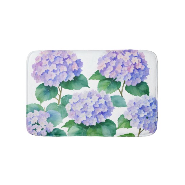 Hydrangeas Watercolor Floral Art Bath Mat (Front)
