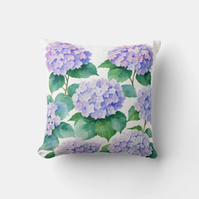 Hydrangeas Watercolor Floral Art Throw Pillow (Front)