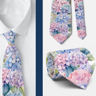Hydrangeas Watercolor Floral Formal Neck Tie