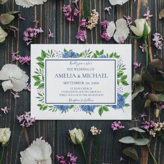 Hydrangeas Watercolor Monogram Wedding Invitations