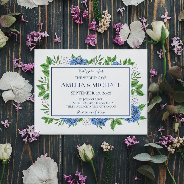 Hydrangeas Watercolor Monogram Wedding Invitations (Creator Uploaded)