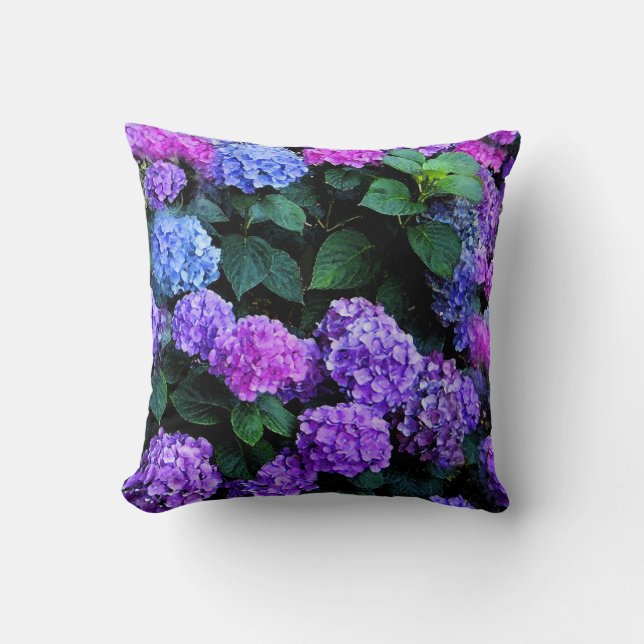 Hydrangeas Watercolor Purple Throw Pillow (Front)