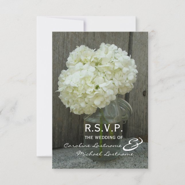 Hydranges & Barnwood Wedding RSVP Card (Front)