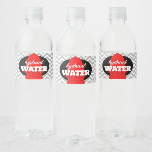 Hydrant Water Firetruck Party Water Bottle Labels