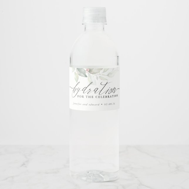 Hydration for the Celebration - Greenery Wedding Water Bottle Label (Front)