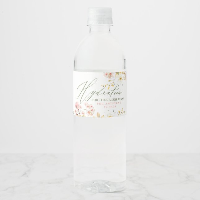 Hydration for the Celebration - Wildflowers Cute Water Bottle Label (Front)