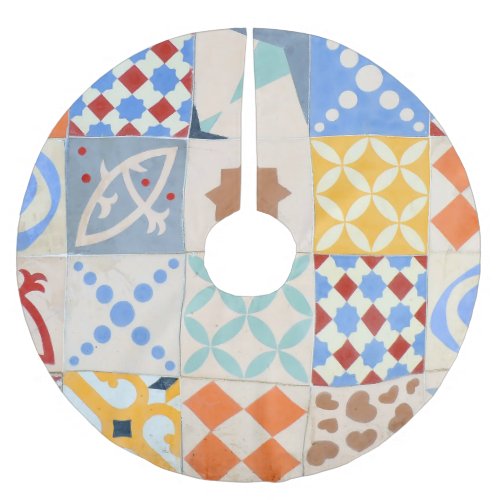 Hydraulic Cement Mosaic Tile Trend Brushed Polyester Tree Skirt