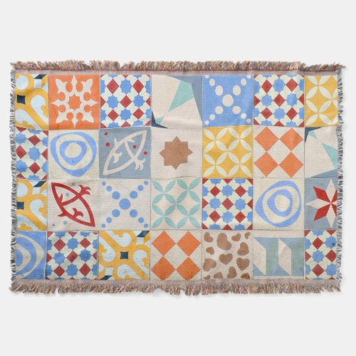 Hydraulic Cement Mosaic Tile Trend Throw Blanket