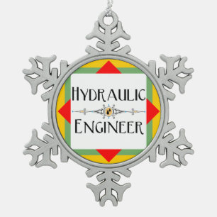 Hydraulic Engineer Block Snowflake Pewter Christmas Ornament