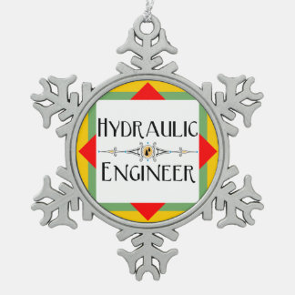 Hydraulic Engineer Block Snowflake Pewter Christmas Ornament