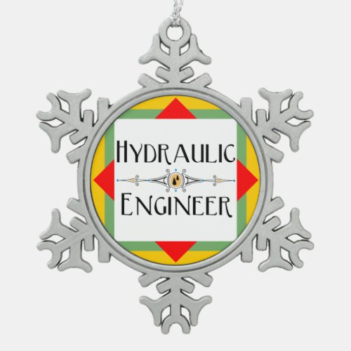 Hydraulic Engineer Block Snowflake Pewter Christmas Ornament