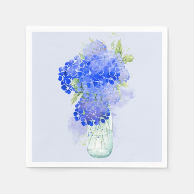 Hydrengea Flower art  in beautiful shades of blue Napkins (Front)