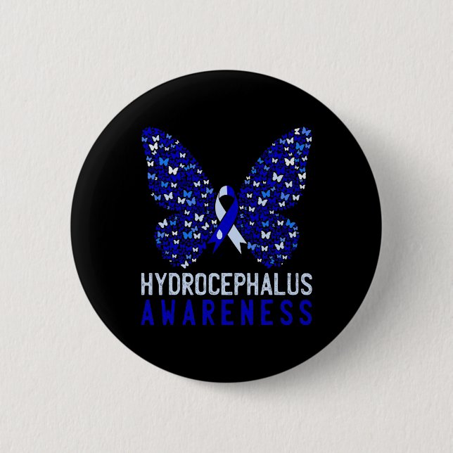 Hydrocephalus Awareness Month Blue Ribbon Support  Button (Front)