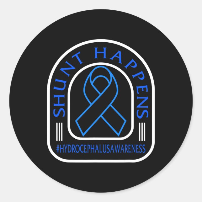 Hydrocephalus Awareness Shunt Happens Blue Ribbon  Classic Round Sticker (Front)