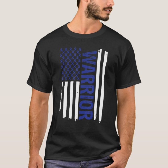 Hydrocephalus awareness warrior blue ribbon flag T-Shirt (Front)