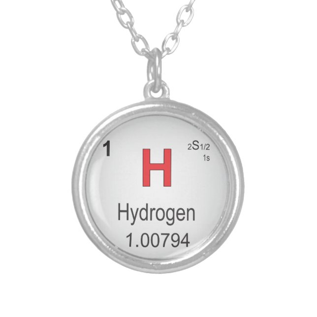 Hydrogen Individual Element of the Periodic Table Silver Plated Necklace (Front)