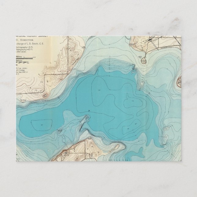 Hydrographic map Lake Mendota Postcard (Front)