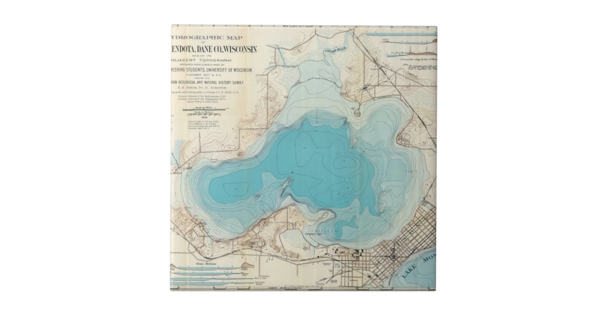 Hydrographic map Lake Mendota Tile | Zazzle