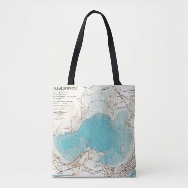 Hydrographic map Lake Mendota Tote Bag (Front)