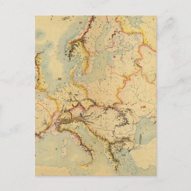 Hydrographic map of Europe Postcard (Front)