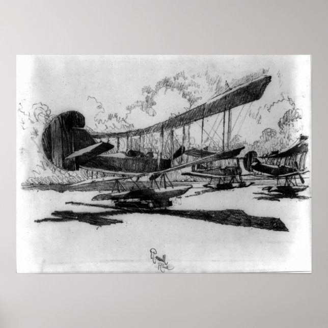 Hydroplanes At Rest On the Beach - Joseph Pennell Poster (Front)