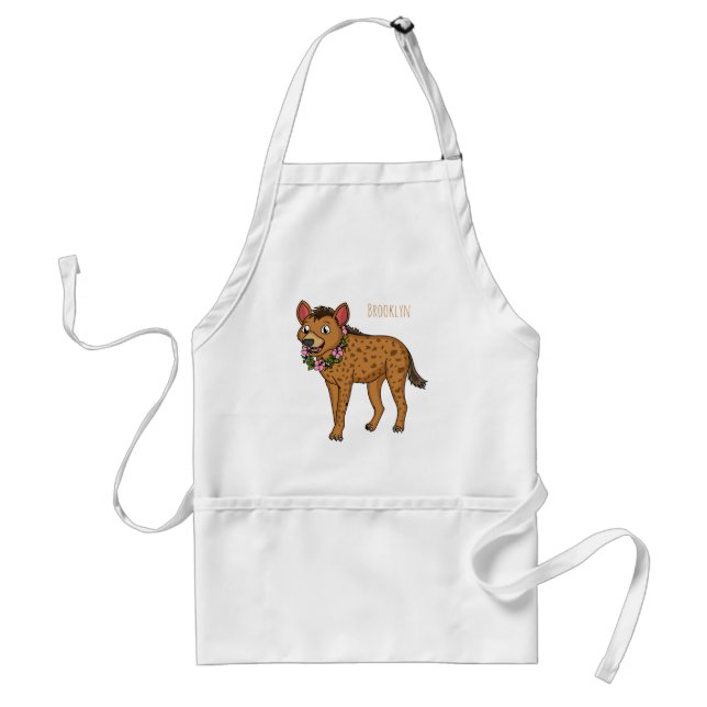 Hyena and flowers cartoon illustration adult apron (Front)