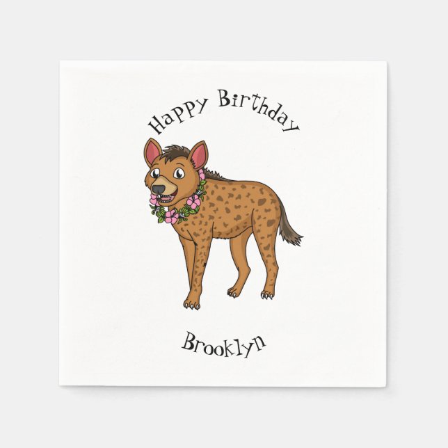 Hyena and flowers cartoon illustration napkins (Front)