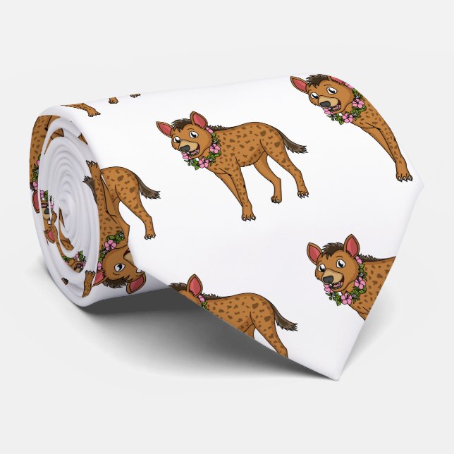 Hyena and flowers cartoon illustration neck tie (Rolled)